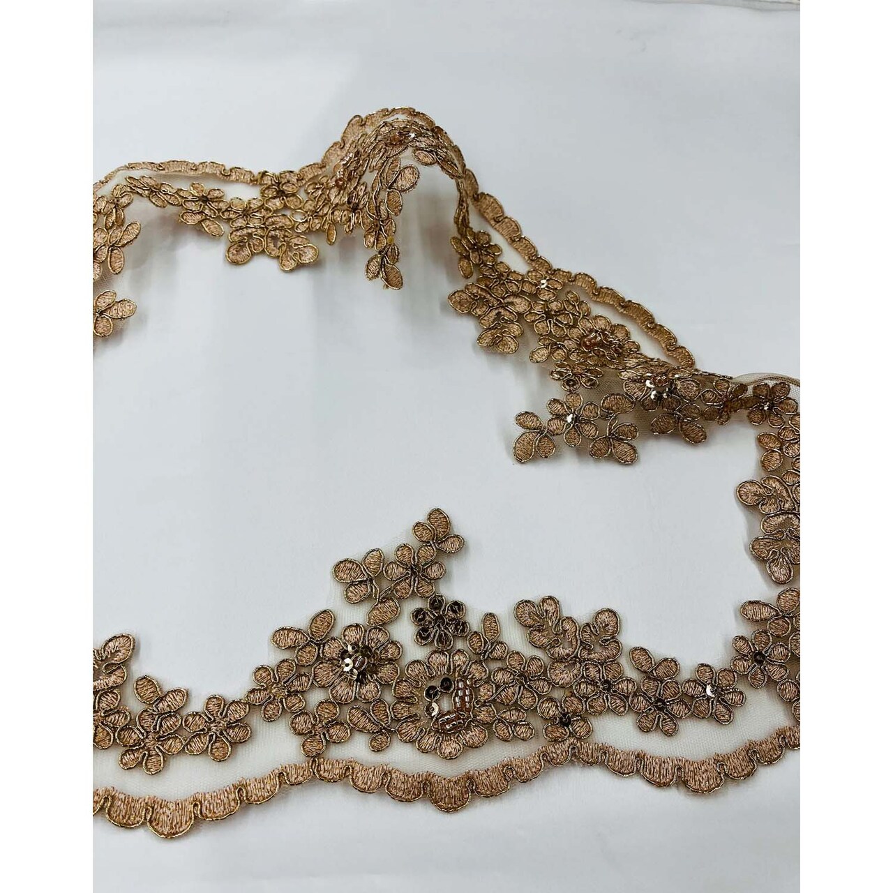 1 Yard Premium Beaded & Corded Lace Trimming on Polyester Net Mesh for Wedding Gowns